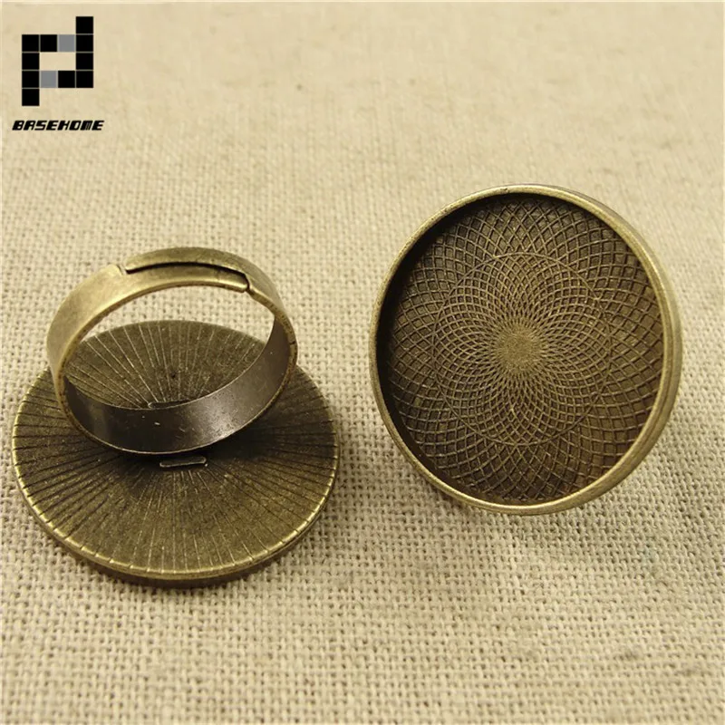 

BASEHOME 10pcs/lot 24mm Blank Ring Settings Cabochon Bases Bezel Tray Fit Cabochon Cameo DIY Finger Rings Findings
