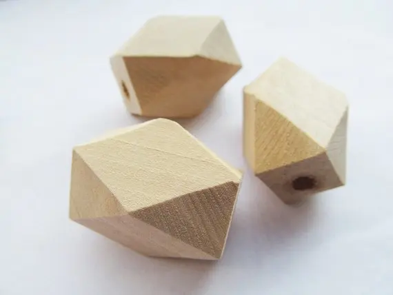 

10pcs 20mmx30mm Unfinished Faceted Natural Wood Spacer Beads,14 Hedron Geometricf Figure Wooden Beads Charm Finding, Accessory