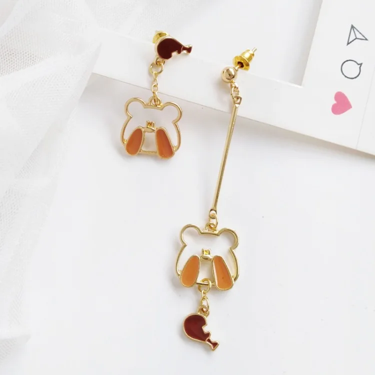 Stud Earrings Bear Забавная Асимметричная заколка кролик серьги без пирсинга летние модные Животные Детская клипса серьги - Окраска металла: Stud Earrings Bear