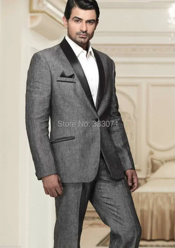 Изготовленные На Заказ Модные смокинги для жениха серые с черными лацканы