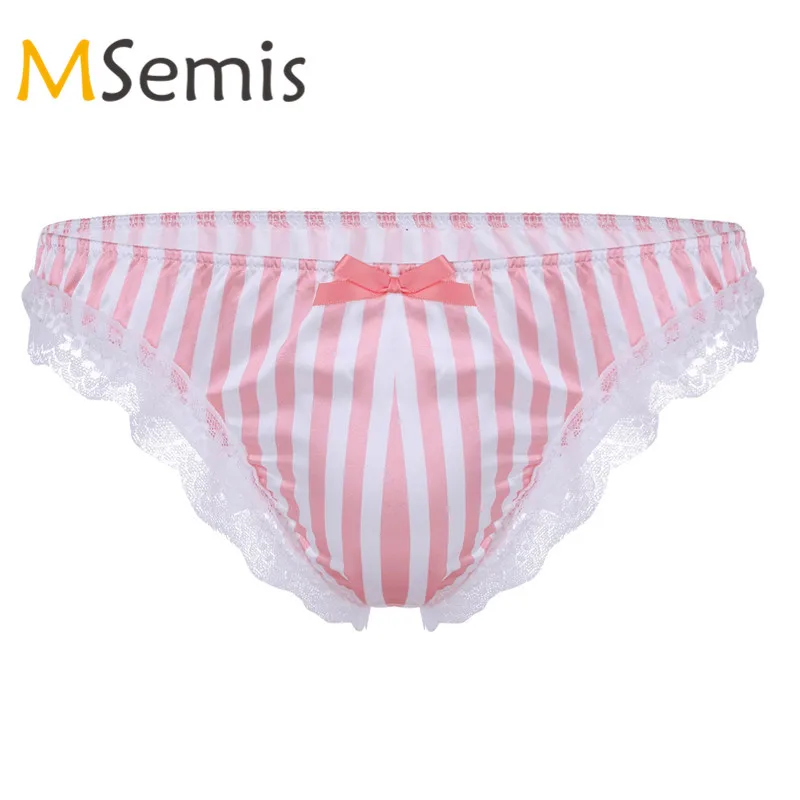 Трусы бикини мужские атласные с оборками и низкой посадкой| |