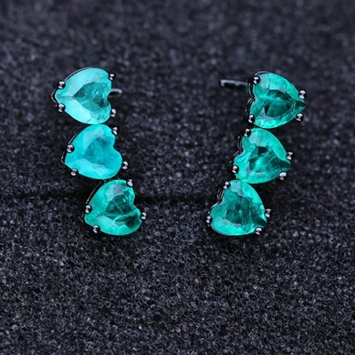 blue -black plated Серьги-гвоздики в форме сердца, синие, розовые, фиолетовые вечерние серьги с камнем, подарок для женщин EFX003404 - Окраска металла: blue -black plated