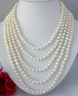 

100 INCH AAA REAL SOUTH SEA GENUINE WHITE PEARL NECKLACE 7-8MM>>>Free shipping