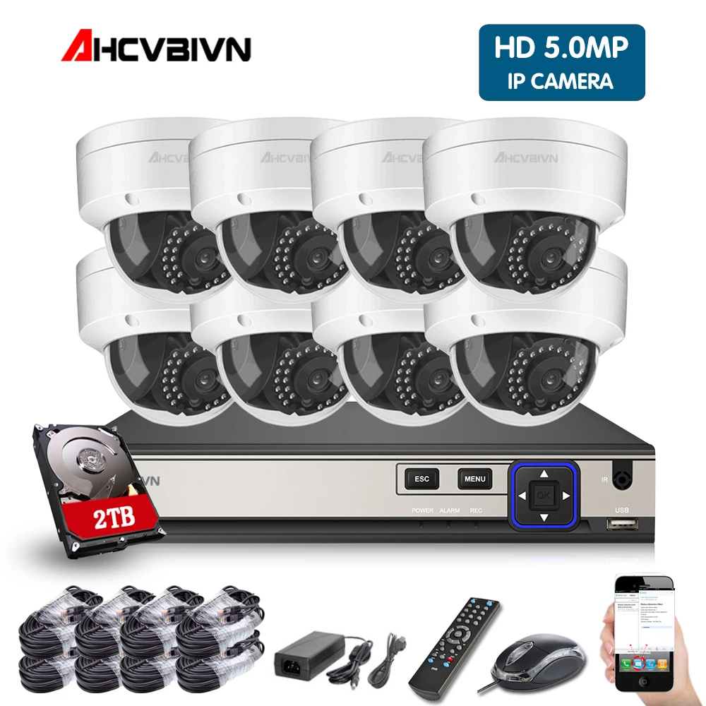 Камера видеонаблюдения H.265 система безопасности 5 МП NVR POE IP CCTV аудиозапись P2P HD