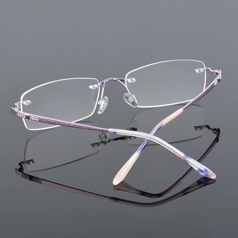 2017 XINZE New Pure Titanium Fashionable Lady Eye Glasses Diamonds Rimless Spectacle Frames Women myopia Hyperopia 628 | Аксессуары для