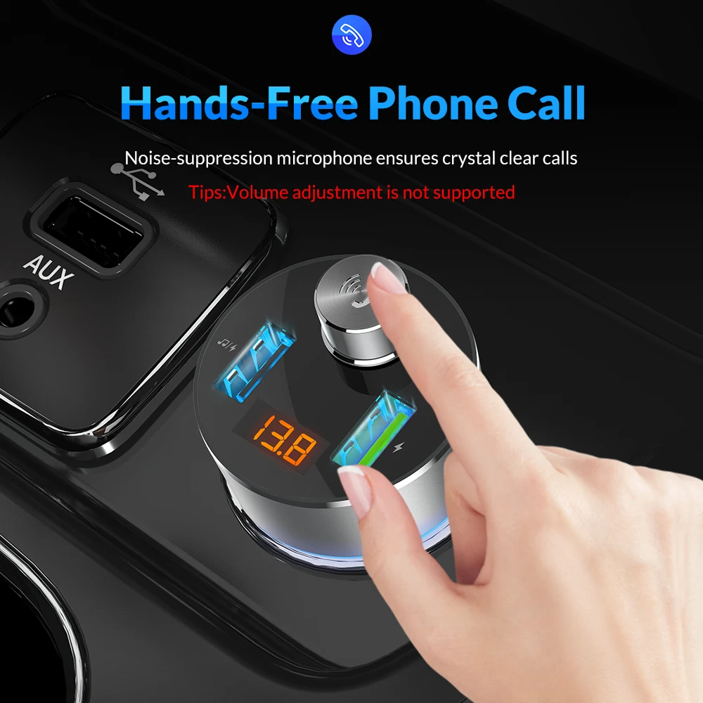 Автомобильное беспроводное зарядное устройство TOPK Bluetooth FM трансмиттер mp3 плеер