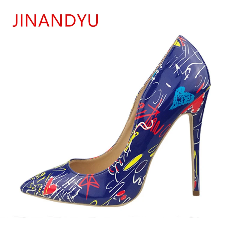 

2019 Pump High Heels for Woman Sexy Lady Heels Spring Wedding Party Women Stiletto Shoes Graffiti Colorful Women Pumps Size 42