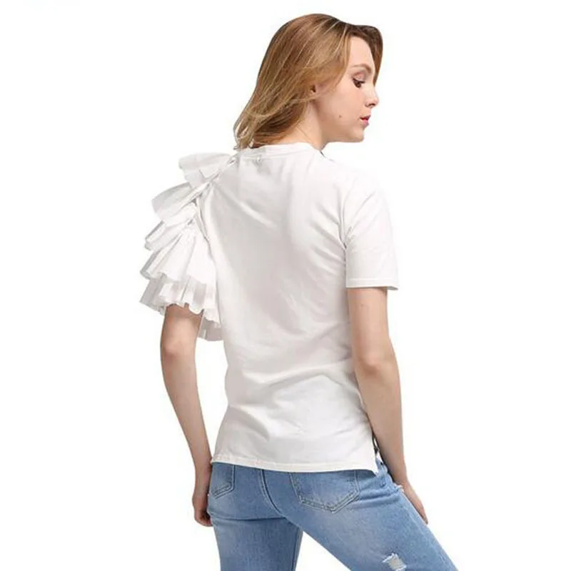 CHICEVER летние женские футболки с буквенным принтом топ коротким рукавом и оборками