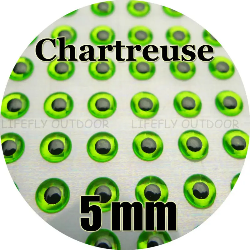 5mm 3D Chartreuse / Wholesale 700 Soft Molded 3D Holographic Fish Eyes, Fly Tying, Jig, Lure Making, Craft
