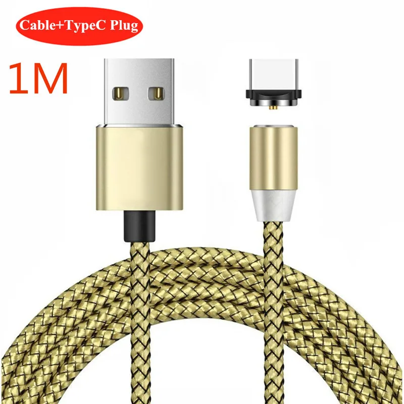 НИСИ 1 м 2 м светодиодный магнитный кабель type C для huawei Mate10/20/30/P10/P20 Pro samsung S9/S8 Xiaomi Mi6 круглый USB C нейлоновый зарядный кабель - Цвет: 1M Gold TypeC Cable