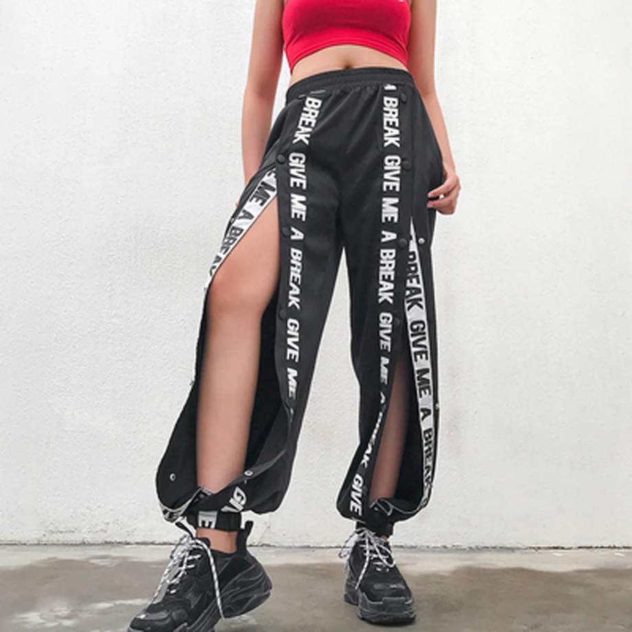 Женские длинные штаны 2019 хип хоп стиль с буквенным принтом уличная однотонная