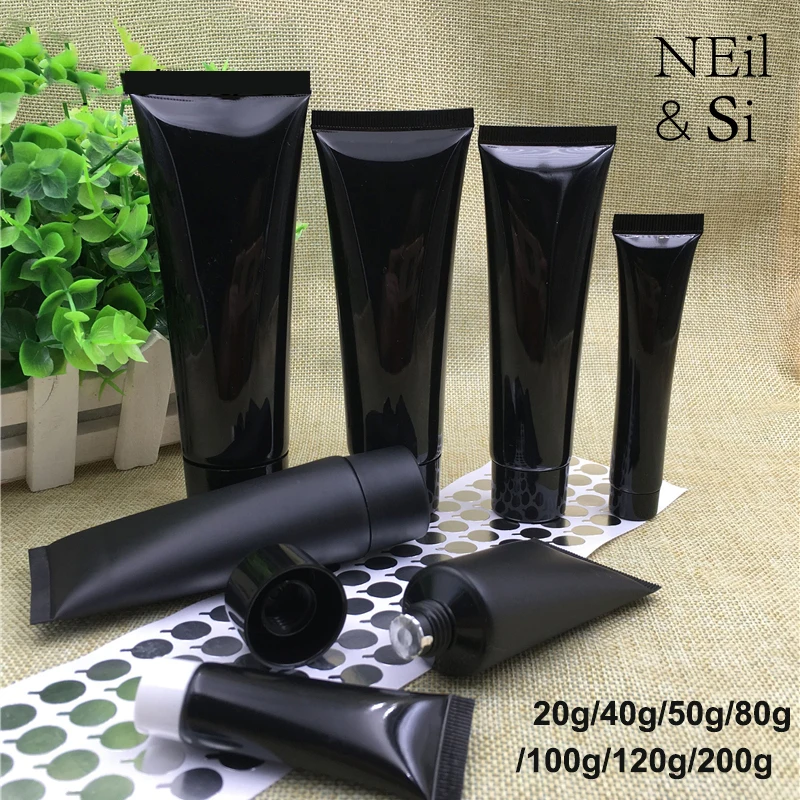 

20-200ml Black Plastic Soft Bottle Empty Cosmetic Facial Cleanser Eye Cream Squeeze Tube Hand Lotion Lip Balm Packing Bottles