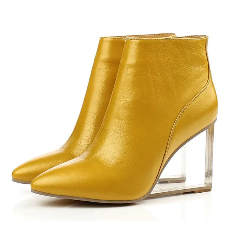 Женская обувь Полусапоги на прозрачной танкетке высоком каблуке с острым носом