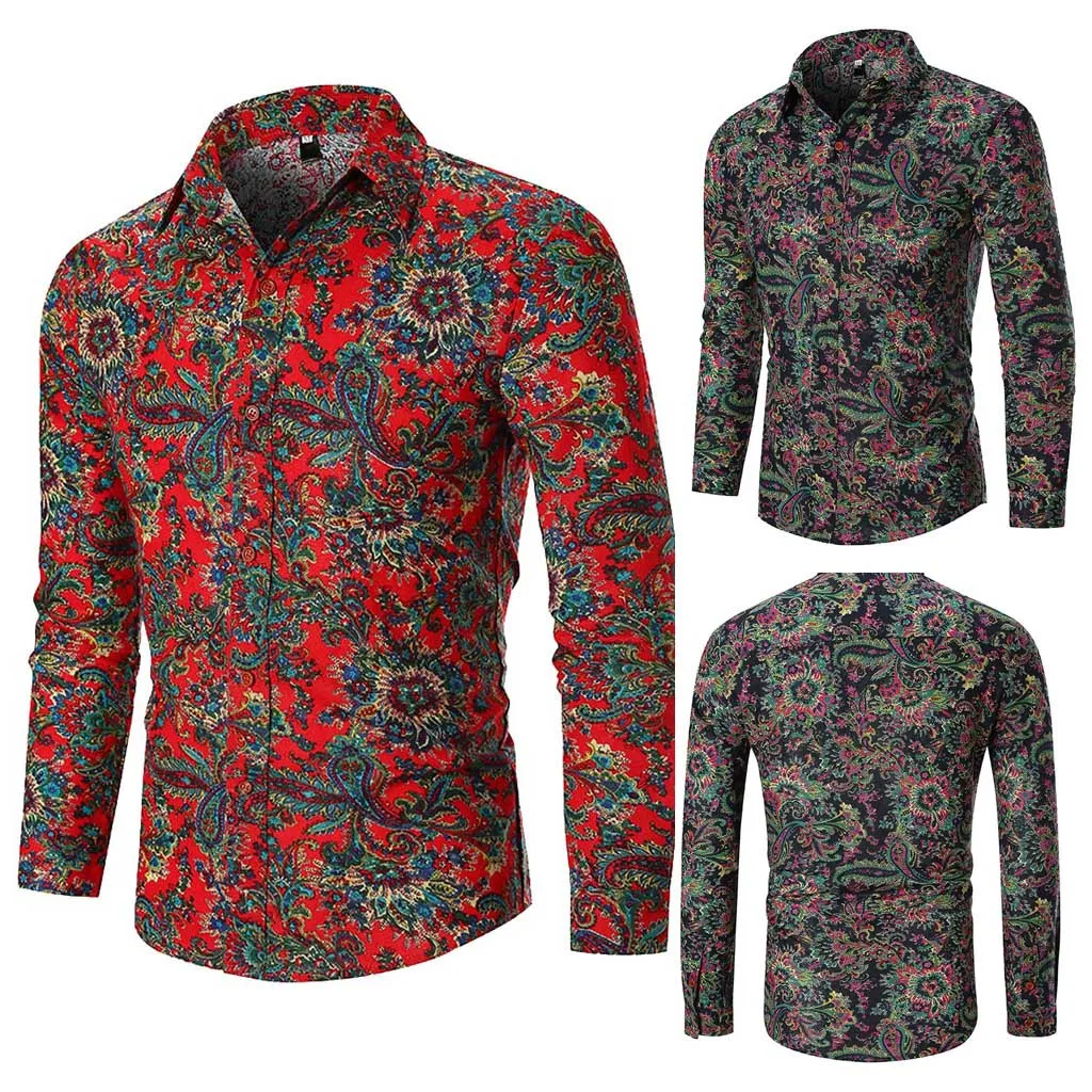 Мужские рубашки мужские осенние модные повседневные пляжные с принтом топ