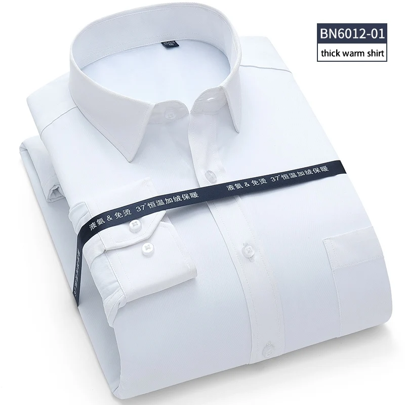 Зимнее платье shhirt теплый толстый модный бренд Camisa Masculina рубашка с длинными рукавами для мужчин обтягивающий официальный повседневная мужская рубашка больших размеров - Цвет: BN6012-01