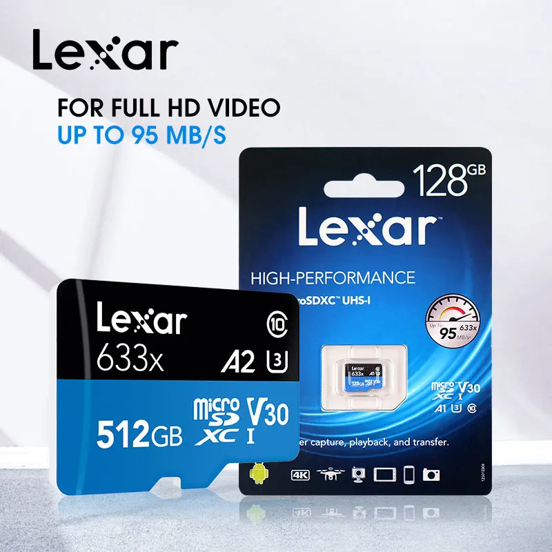Lexar 633x, Micro sd карта, 512 ГБ, 64 ГБ, 128 ГБ, 256 ГБ, устройство для чтения карт памяти, Uhs-1 для дрона, Gopro, Dji, Спортивная видеокамера