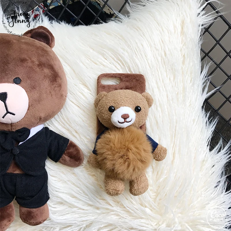 Чехол для iPhone 7, 8, 7 plus, 8 plus, 6 Plus, 6 S+ plus с плюшевым 3D медведем из мультфильма Jenny Toy Animal