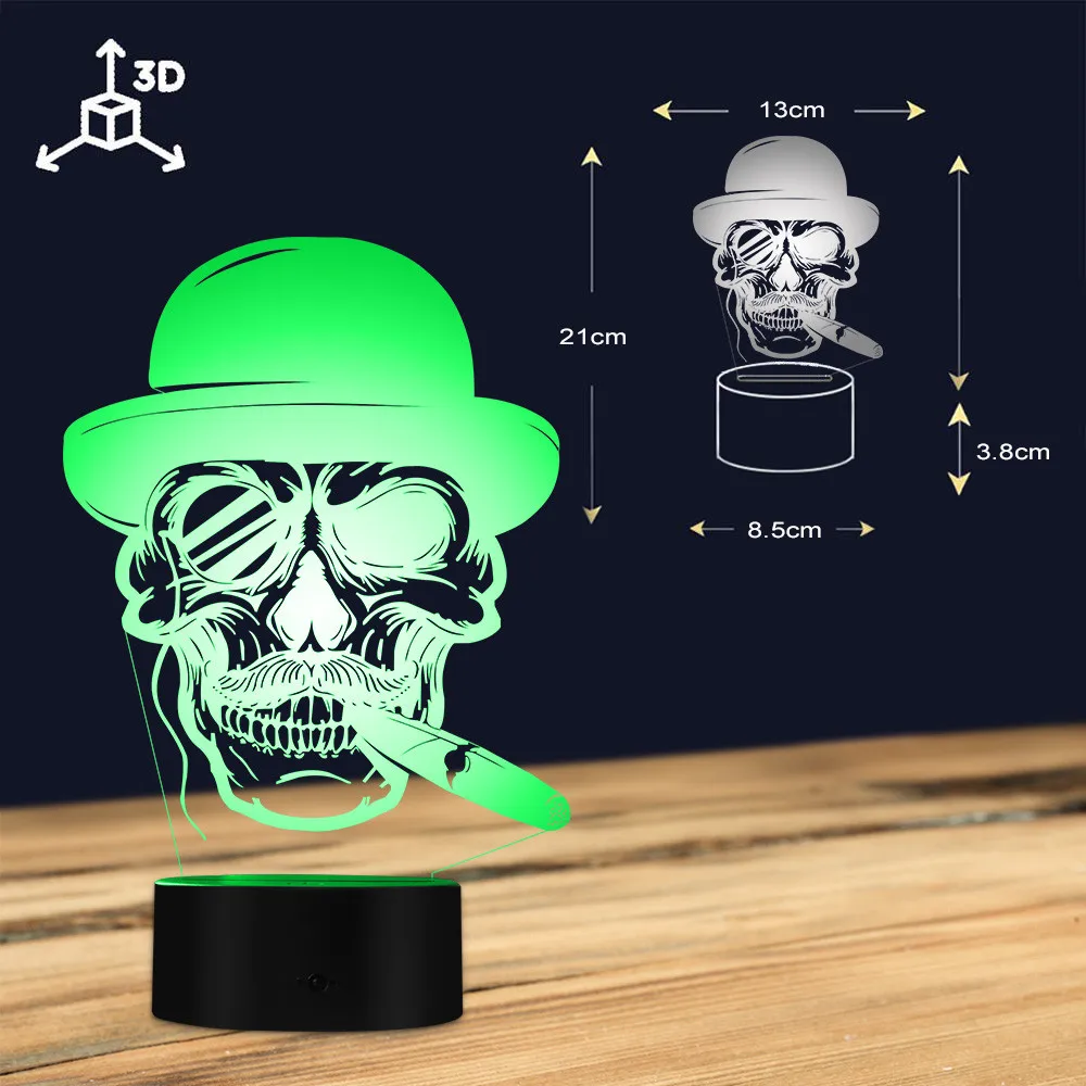 Шапка в виде черепа с эмблемой сигары и моноклея 3D светильник знак Эд лампа