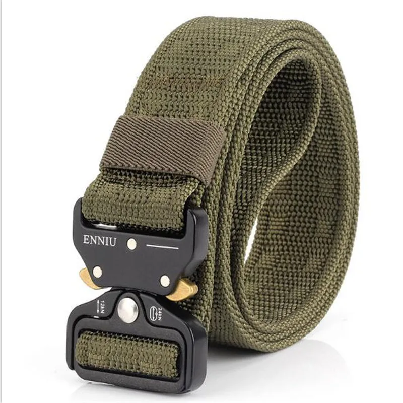 Army green Тактический ремень ENNIU, нейлоновый спортивный ремень для улицы 125x3,8 см, военный Регулируемый ремень с металлической пряжкой, аксессуары для охоты - Цвет: Army green