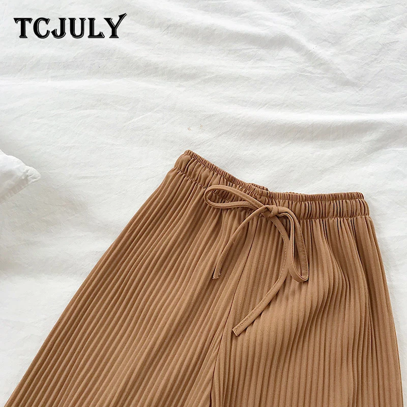Женские свободные брюки TCJULY с высокой талией и шнурком Повседневные Дышащие