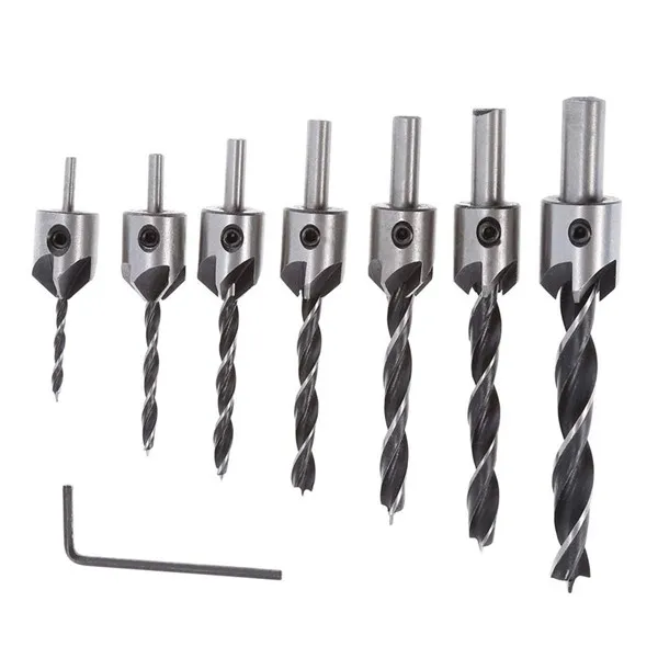7pcs 1 set 4 шт./7 шт. флейта зенковки сверла с потайной головкой набор сверл 3 наконечника деревообрабатывающие сверла 3,4, 5,6, 7,8, 10 мм - Цвет: 7pcs 1 set