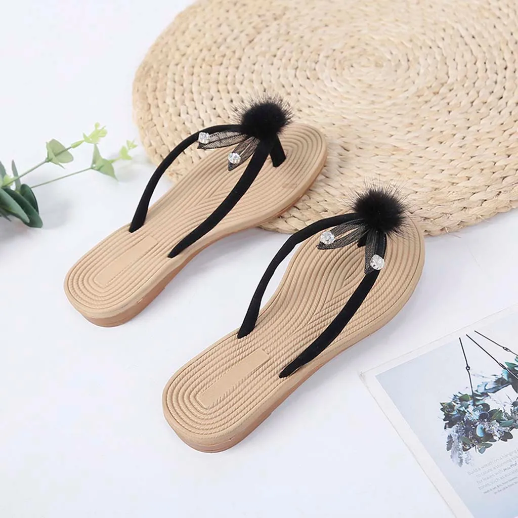 Женские летние Мультяшные шлепанцы со стразами пляжные сандалии Лоскутная