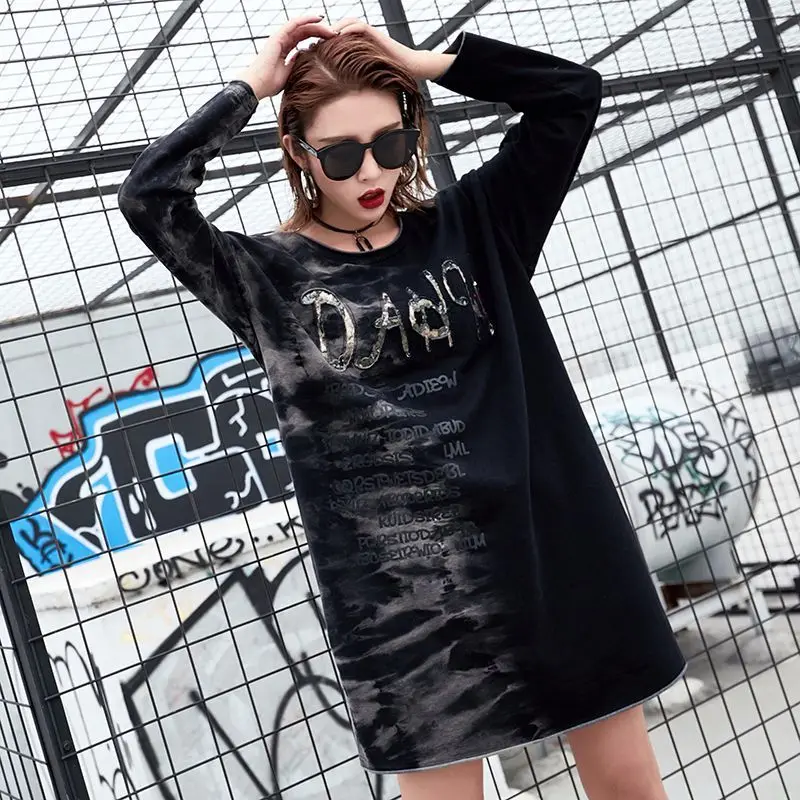 Max LuLu Роскошные брендовые камуфляжные футболки Harajuku для девочек, женская черная длинная футболка с блестками, Женская 3d футболка большого размера