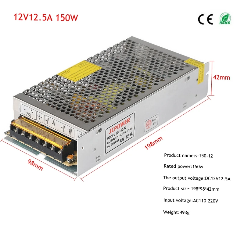 DC 12 V Драйвер светодиодной ленты Мощность адаптер 1A 2A 3A 5A 10A 15A 20A переключатель Питание AC110V-220V трансформатор Мощность 60 Вт 78 120 W