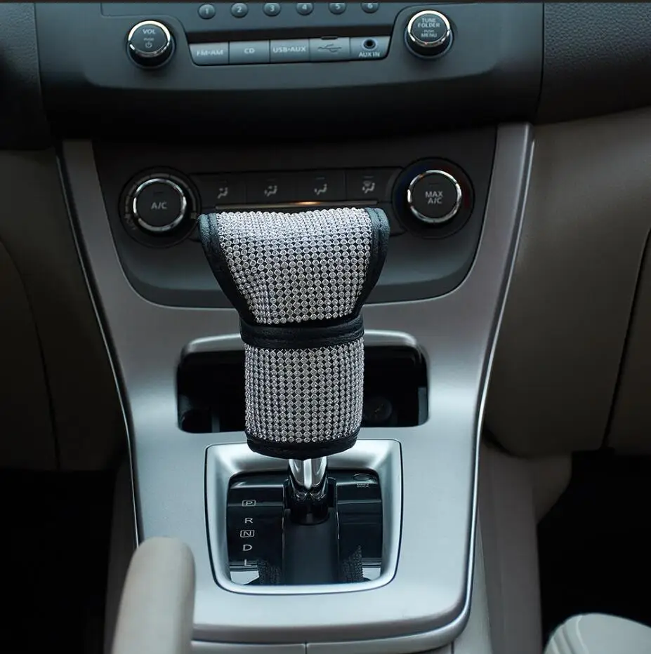 shift knob Автоматическая кнопка для включения и выключения автомобиля крышка с блестящими бриллиантами Декор чехол для автомобиля палка автомобильный аксессуар черная искусственная кожа - Название цвета: shift knob