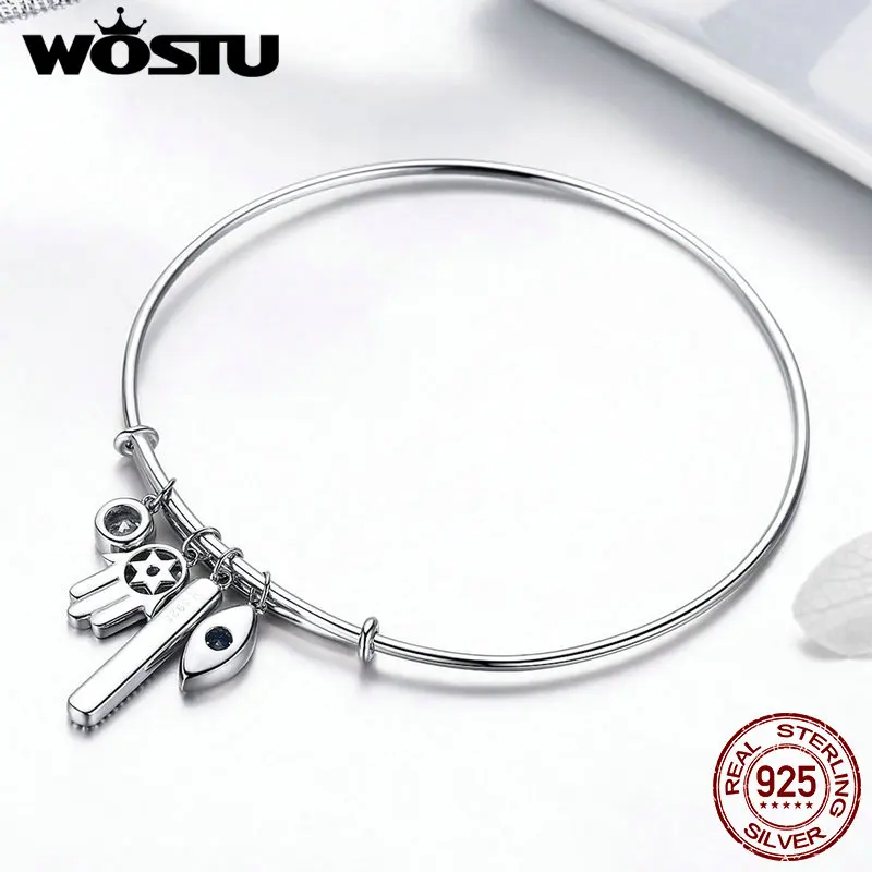 WOSTU Европейский 925 пробы серебряный Хамса рука глаз браслеты для женщин Браслеты Свадебные обручальные серебряные ювелирные изделия FIB128