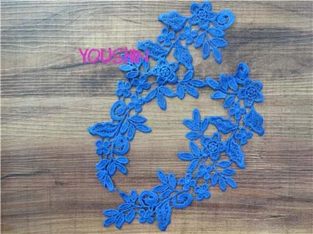 sapphire Заводская цена! 2 зеркальные пары, 16 цветов, Новое поступление, Кружевная аппликация, цветок, швейная отделка, свадебное украшение, 25X8,5 см, BD0258 - Цвет: sapphire