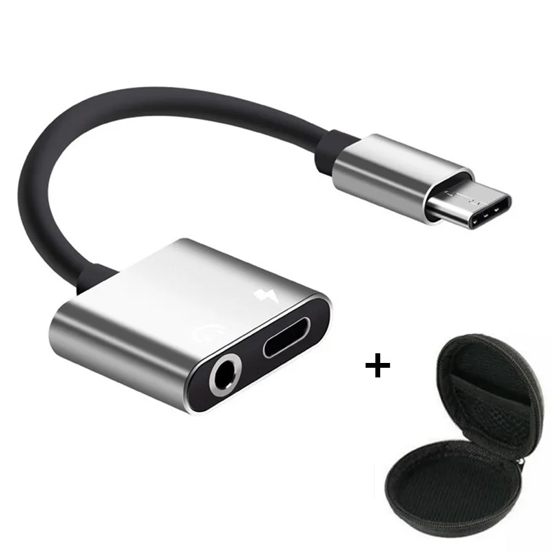 silver with bag Тип usb C аудио адаптер Тип-C до 3,5 мм, AUX, разъем наушников Splitter Зарядное устройство кабель для huawei P30 Lite для Xiaomi 6 8 9 - Цвет: silver with bag