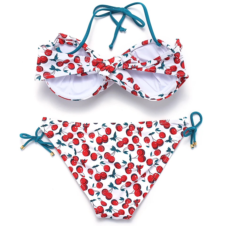 Летний женский купальник с принтом вишни модель 2018 года эффектом пуш ап пляжная