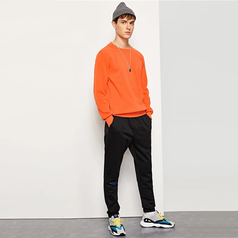 

Bright Orange Men's Sweatshirt Mankind Autumn Casual Long Sleeve Pullovers Male Clothing Mens Nice O-Neck Sweatshirts Male