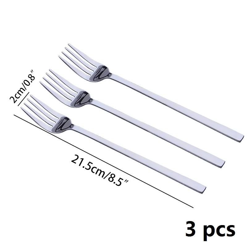 3pcs Dinner Forks 3 шт. столовые вилки из нержавеющей стали с длинной ручкой, столовые вилки, набор корейских столовых приборов, Четыре Зубца для салата, Десертные Вилки для фруктов, кухонные 8,5'' - Цвет: 3pcs Dinner Forks