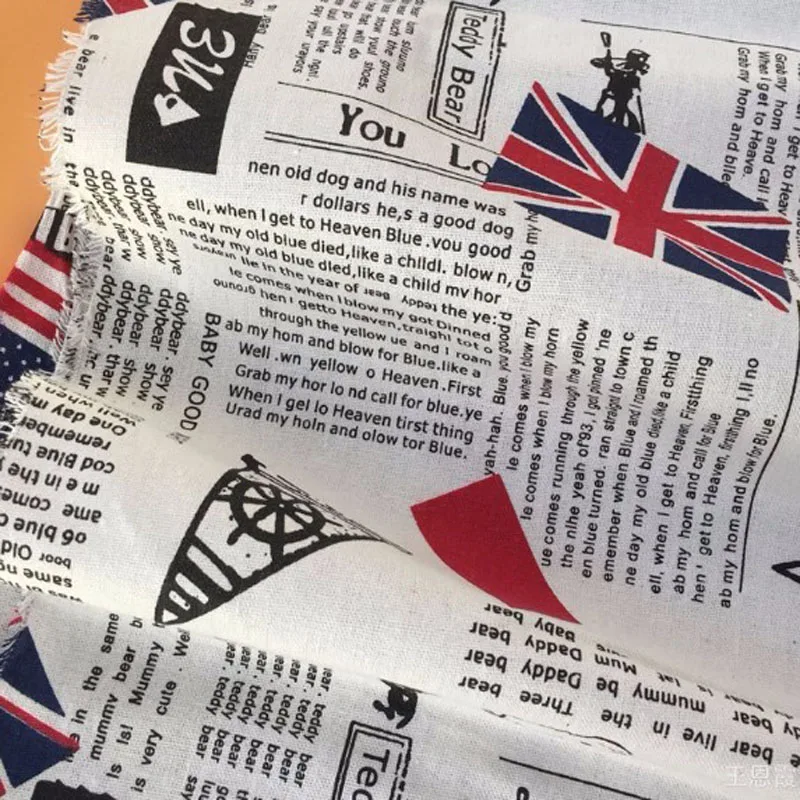 Одногодичная ткань Vintage Brand Zaka UK & USA с печатью букв газеты из хлопкового льна размером 95x150 см для самостоятельного пошива скатерти, подушек и прочего.