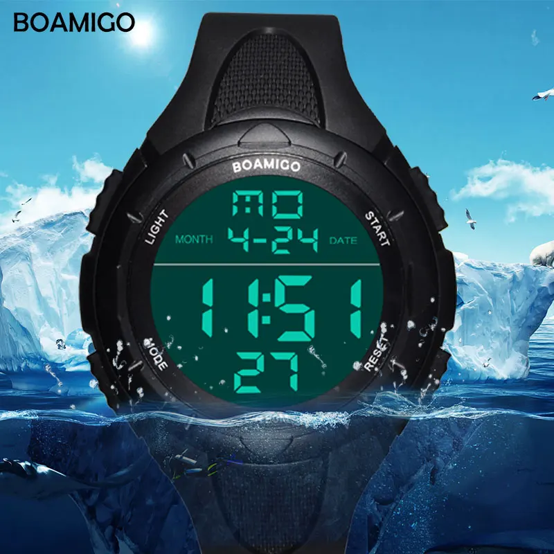 BOAMIGO brand men sports watches man fashion casual digital LED watches swimming military shock rubber wristwatches gift clock