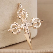 18k rose gold Настоящая 18 K массивная, желтая, Золотая буддизм религиозный Vajra крест дорье Phurba 3D ожерелье с амулетом ожерелье кулон ювелирные изделия для мужчин/женщин - Цвет камня: 18k rose gold