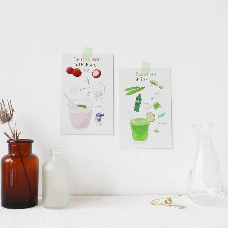 30pcs/lot Summer Drinking Postcard Message Note Wish Gift Cards Paper Bookmark Cute Stationery