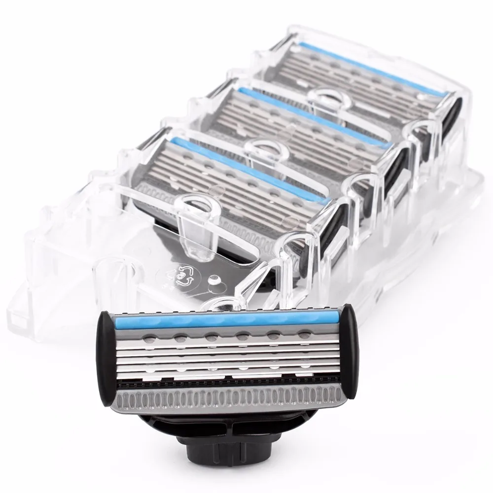 Ручная бритва QShave Blue Series для бритья X5 Blade Plus 1 триммерное лезвие 12 картриджей