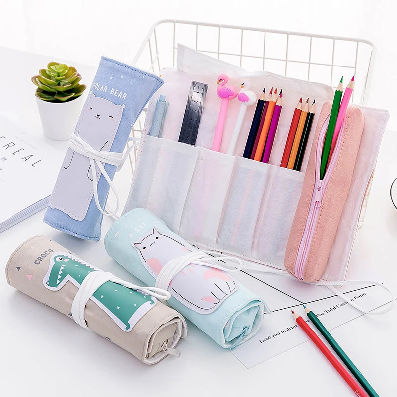 

Креативная Портативная Сумка-карандаш для занавесок, милая мультяшная Сумка-карандаш, вместительная Студенческая холщовая канцелярская к...