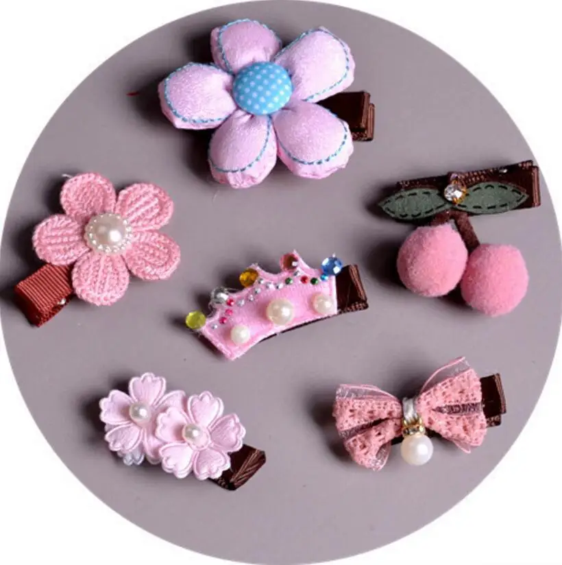 6PCs/lot Baby Girls Cherry Beads Hair Pins Animal Fox Bow Headwear Girl Accessories Duck Star Bird Flower Clip Hairpin | Детская одежда