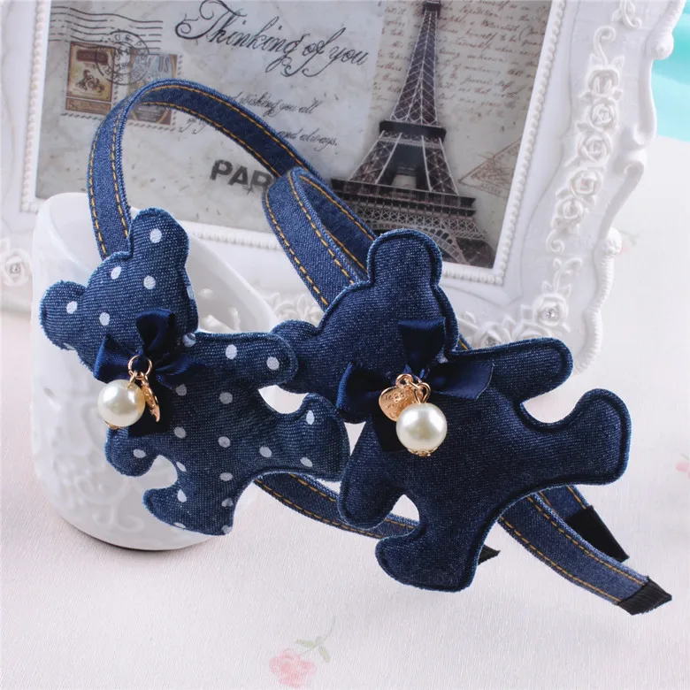 Джинсовый обруч для волос в горошек с изображением животных повязка на голову