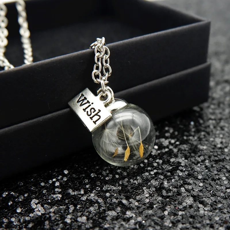 

Make A Wish Glass Bead Orb Natural dandelion seed in glass long necklace Glass bottle necklace Necklace jewelry