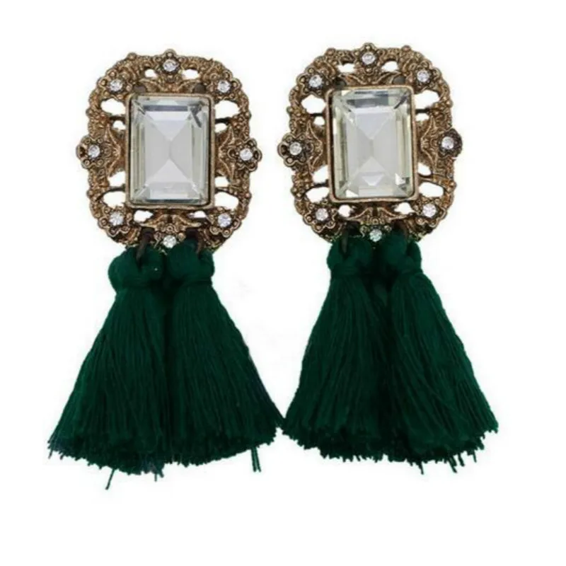 No Pierced Bohemian Ethnic Long Handmade Statements Tassel Clip On Earrings For female Vintage Square Popular Fringed Ear | Украшения и