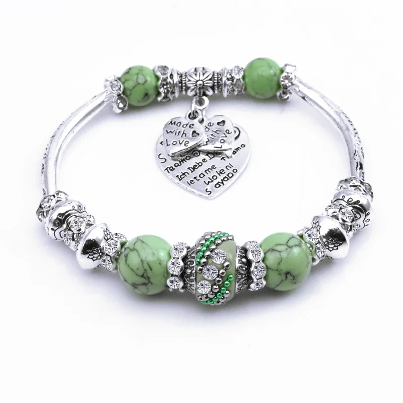 2017 Винтажный серебряный цвет шарма стеклянные браслеты для женщин Кристалл