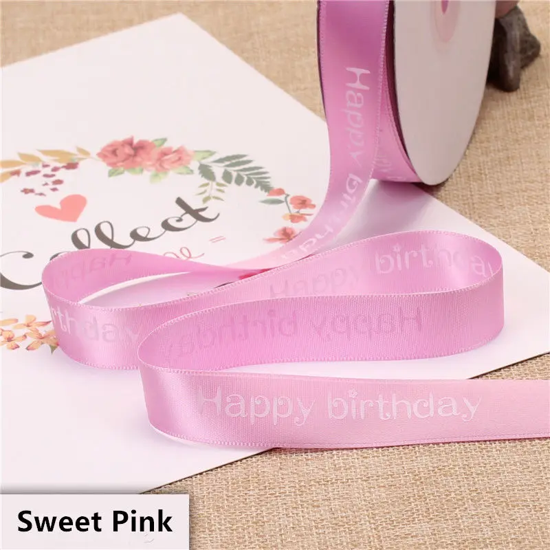 Sweet Pink Высокое качество 2 см полиэстер лента 5 метров-45 метров торт магазин выпечки печатные ленты Цветочные с днем рождения упаковка подарок украшение - Цвет: Sweet Pink