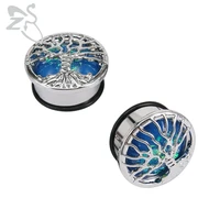 10 25mm opal stone ear plugs and tunnels tree of life surgical steel ear tunnel expander piercing fresh blue opal ear stretchers