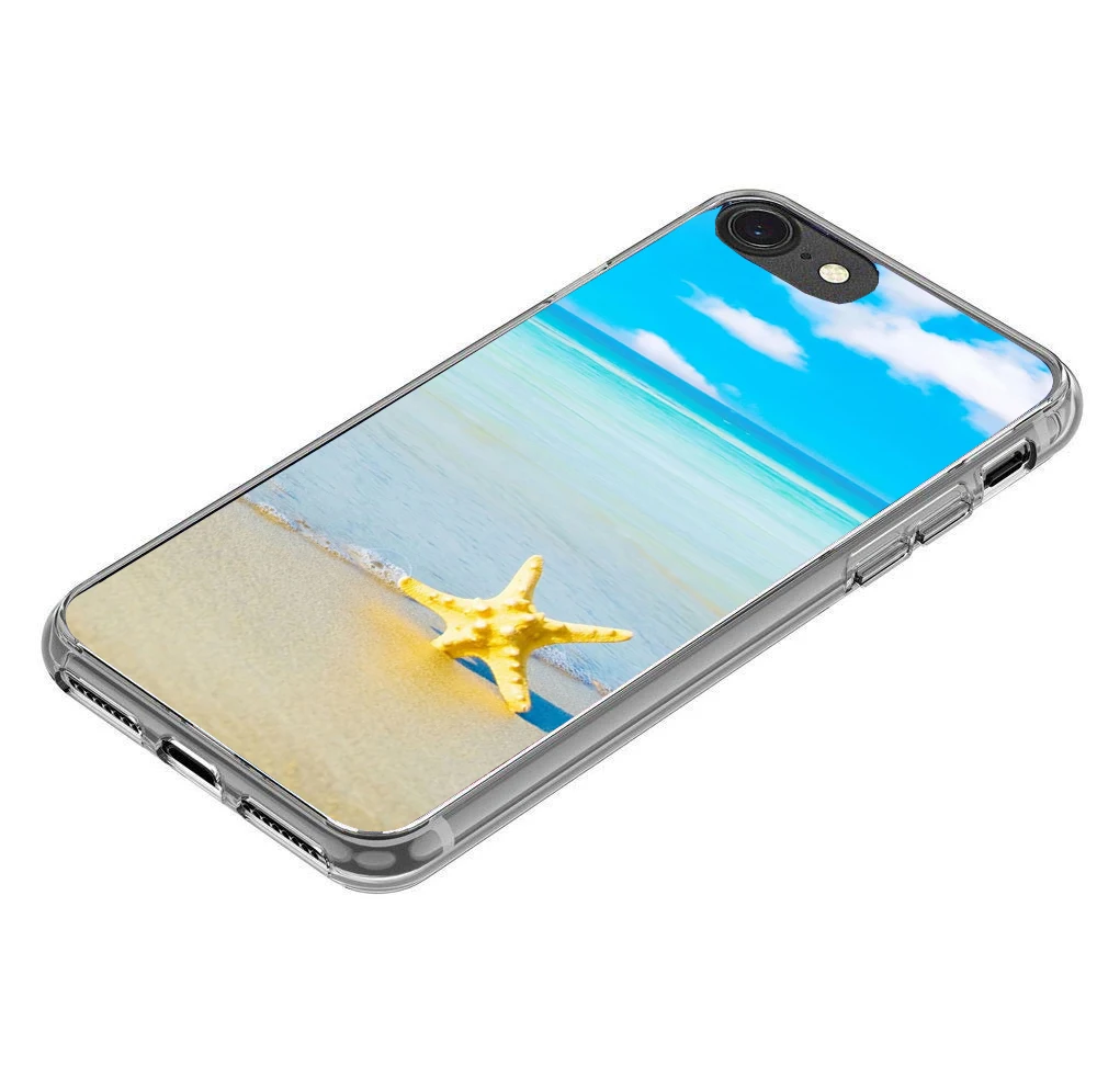 blue Sea Sandy beach sunset clear Soft Transparent Silicone case Cover For iPhone X 8 7 7Plus 6 6S Plus 5 5S SE |
