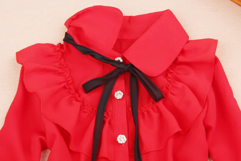 Осенняя шифоновая блузка с длинным рукавом и отложным воротником|kids shirts|girls